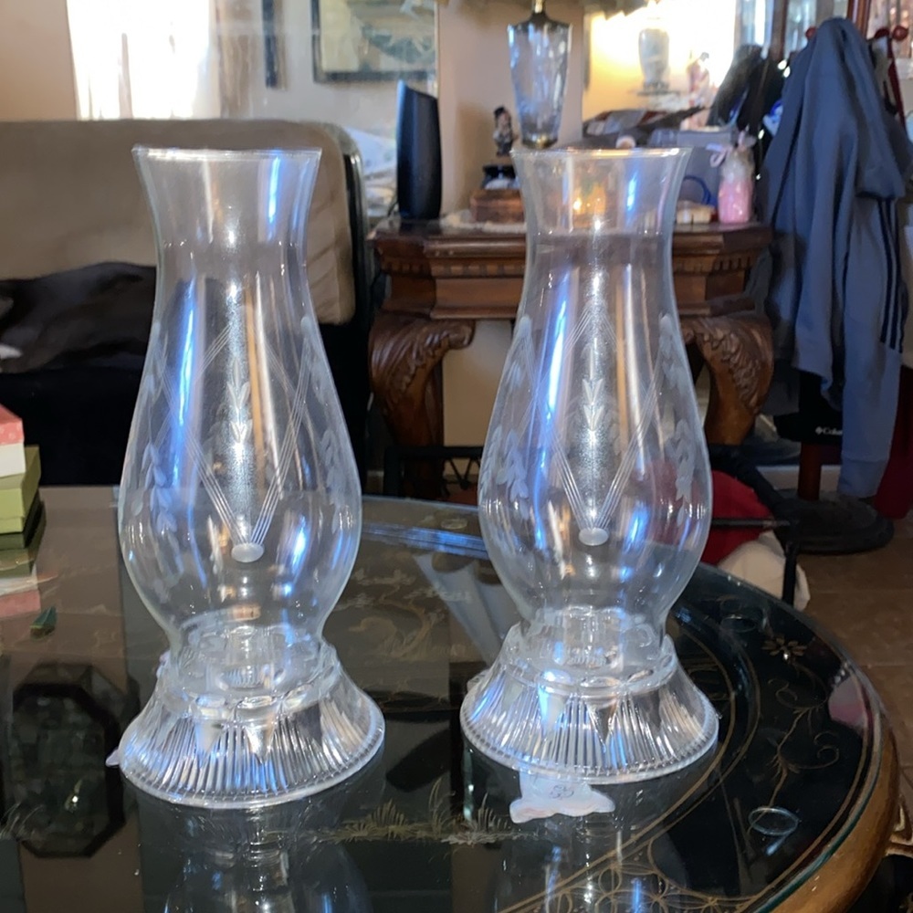 Vintage 2 Piece crystal Glass Candle Taper Holder With Globe set of 2 - Picture 4 of 7